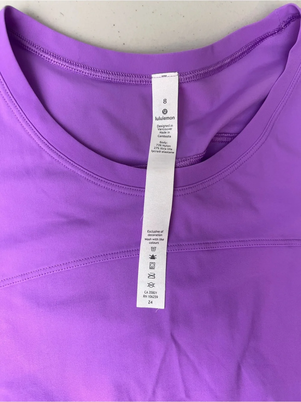 Lululemon Seawheeze 2020 Run Off Route Purple Ruched Side Women’s Size 8 Top